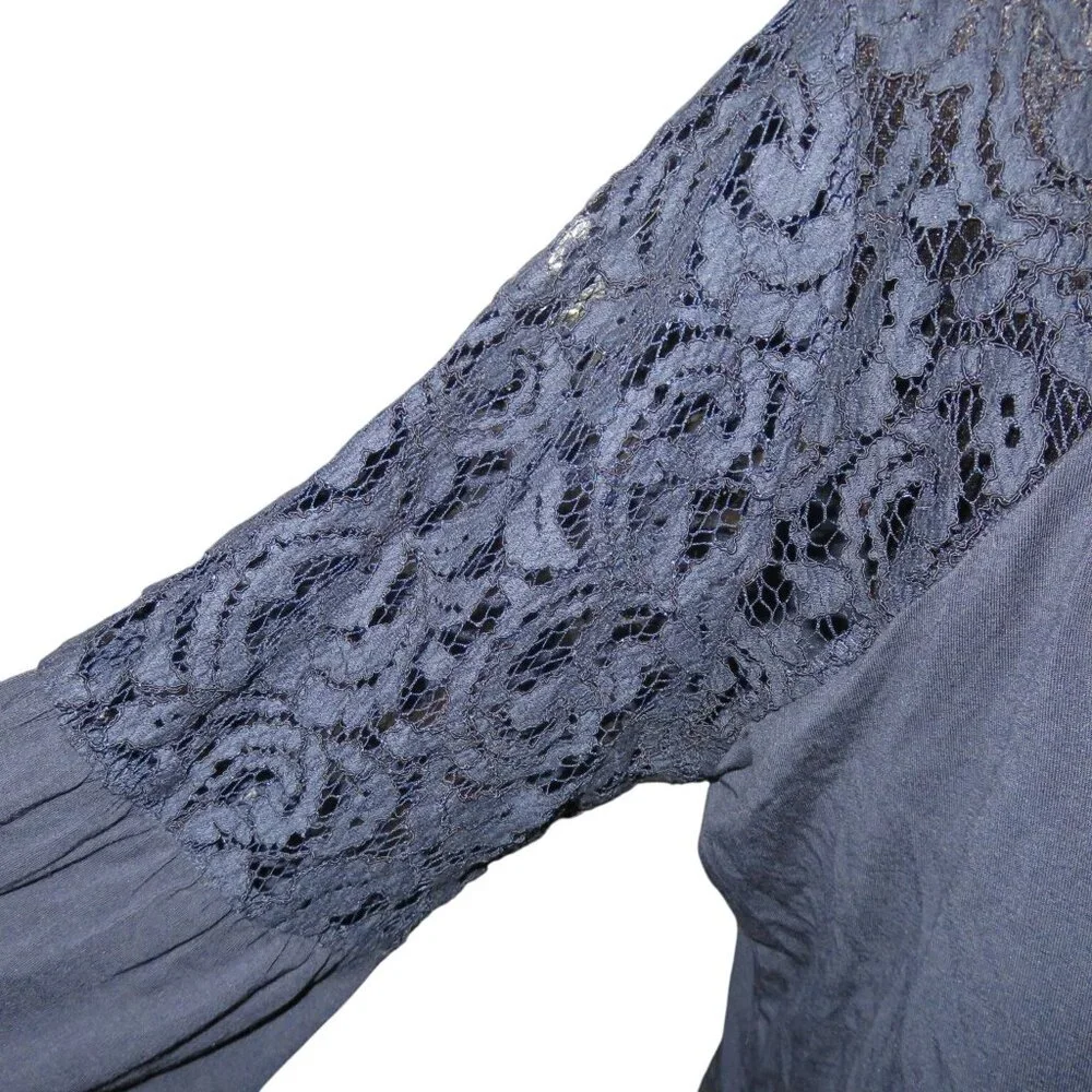 Michael Kors XL Navy Blue Cotton Pullover Top Lace Shoulders and flare sleeves